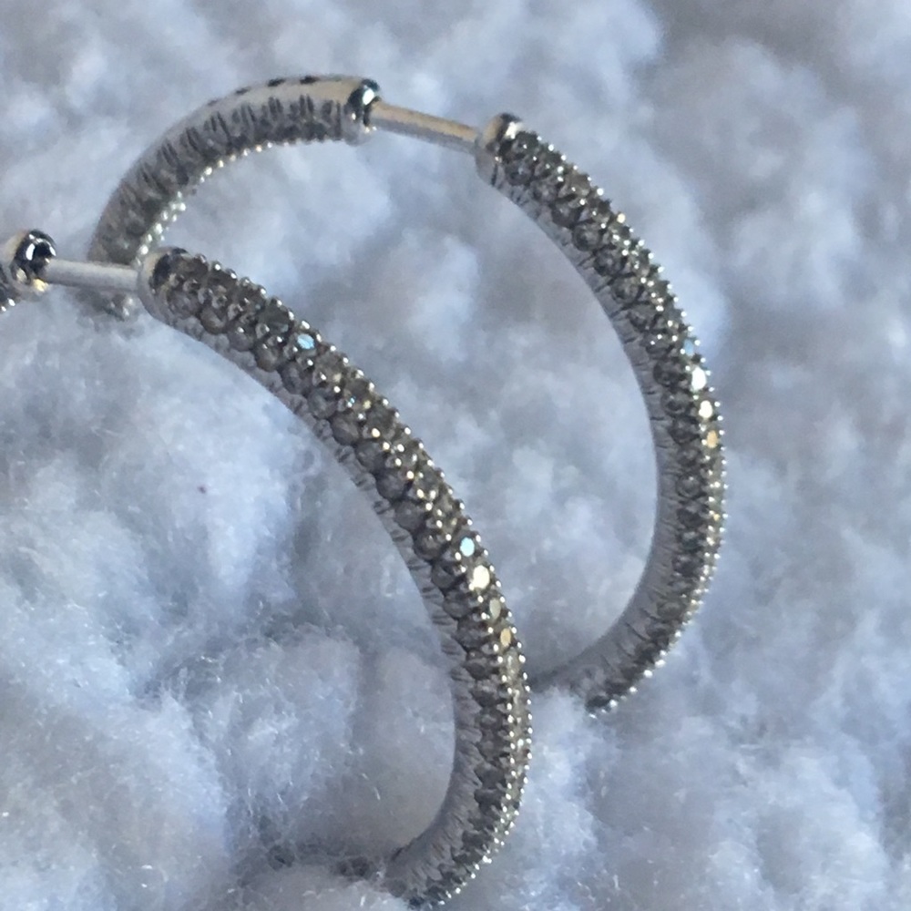 Pave Diamond Inside Out Hoop Earrings 18K White Gd